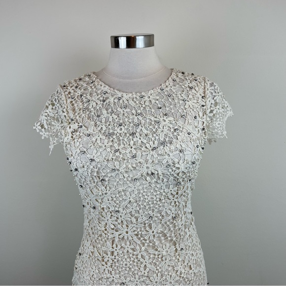 Snidel Pearl Rhinestone Cream Floral Lace Dress Women Medium - Picture 3 of 7